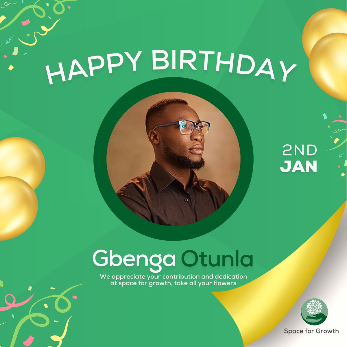 Spacefor_Growth's tweet photo. Happy birthday to one of our amazing volunteer @OtunlaGbenga 
.
.
Have the most amazing year ahead.
.
.
#mentalhealth 
#mentalhealthadvocate https://t.co/14DkABbwjh