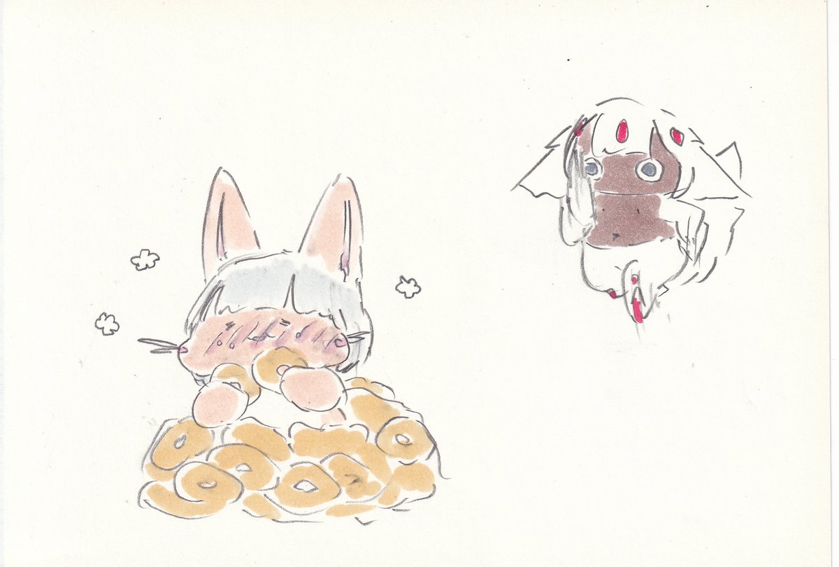 ナナチ(メイドインアビス) 「ミスドの福袋全引き換えんなちゃん。(50個)#イラスト #メイドインアビス 」|けだまのイラスト