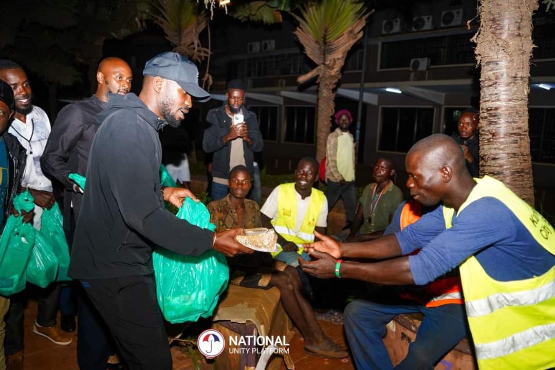 HEBobiwine's tweet photo. Last night, we visited the streets of Kampala to share some food with our people who are homeless. Only those who have slept hungry for lack of food or slept on the street before would understand the pain which these people go through every day. We thought it was important to share with them the first supper of the new year and give them words of encouragement. It is also important to raise their plight, because they end up on the streets for different reasons. Such people must be thought about as we plan and strive to build a nation where all citizens live in dignity.