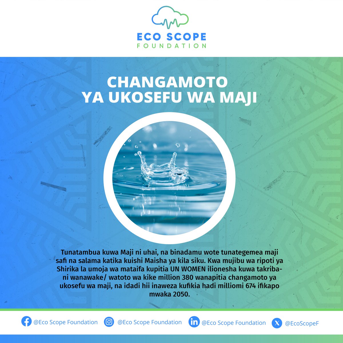 EcoScopeF's tweet photo. Tunatambua kuwa Maji ni uhai, na binadamu wote tunategemea maji Tena yaliyo safi na salama ili kuwa na Afya njema katika Maisha ya kila siku. 

Kwa mujibu wa ripoti ya Shirika la umoja wa mataifa kupitia UN WOMEN 2023 ilionesha kuwa takribani wanawake/ watoto wa kike million 380 https://t.co/qA1qNoAvne