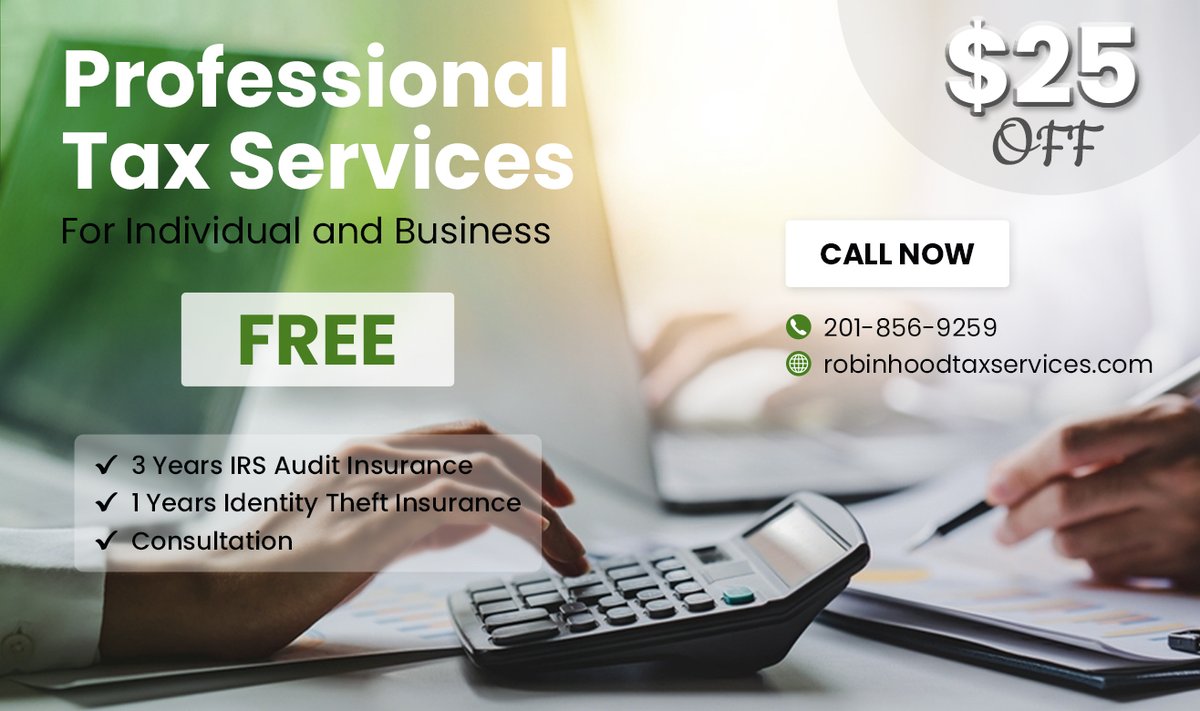 %100 Free Consultation
3 Years Free Audit Insurance
1 Year-Free Identity Theft Insurance
Free Quickbooks Setup
Trusted and affordable Tax Services
robinhoodtaxservices.com