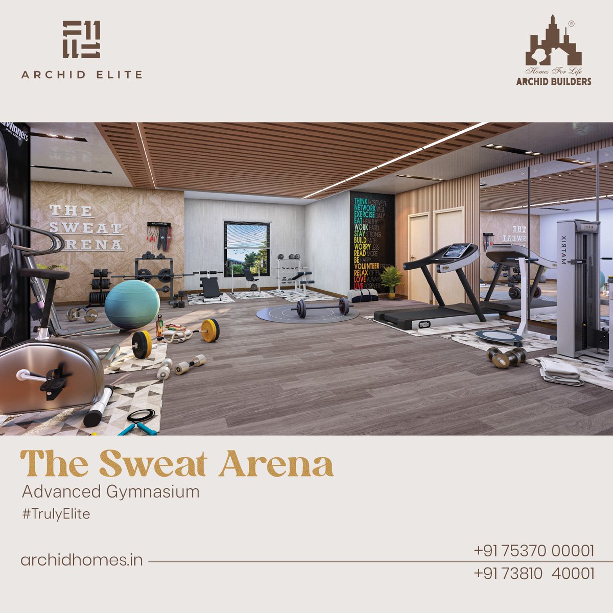 ArchidLtd's tweet photo. Introducing the 'Sweat Arena', the upcoming advanced gym to cater to the healthy lifestyle of our residents.
For details please call us at
7537000001 / 7381040001
Or visit us at https://t.co/DLLop18JDW
#Archid #Elite #Realestate #Homesforlife #Luxury https://t.co/w2174rH1hG