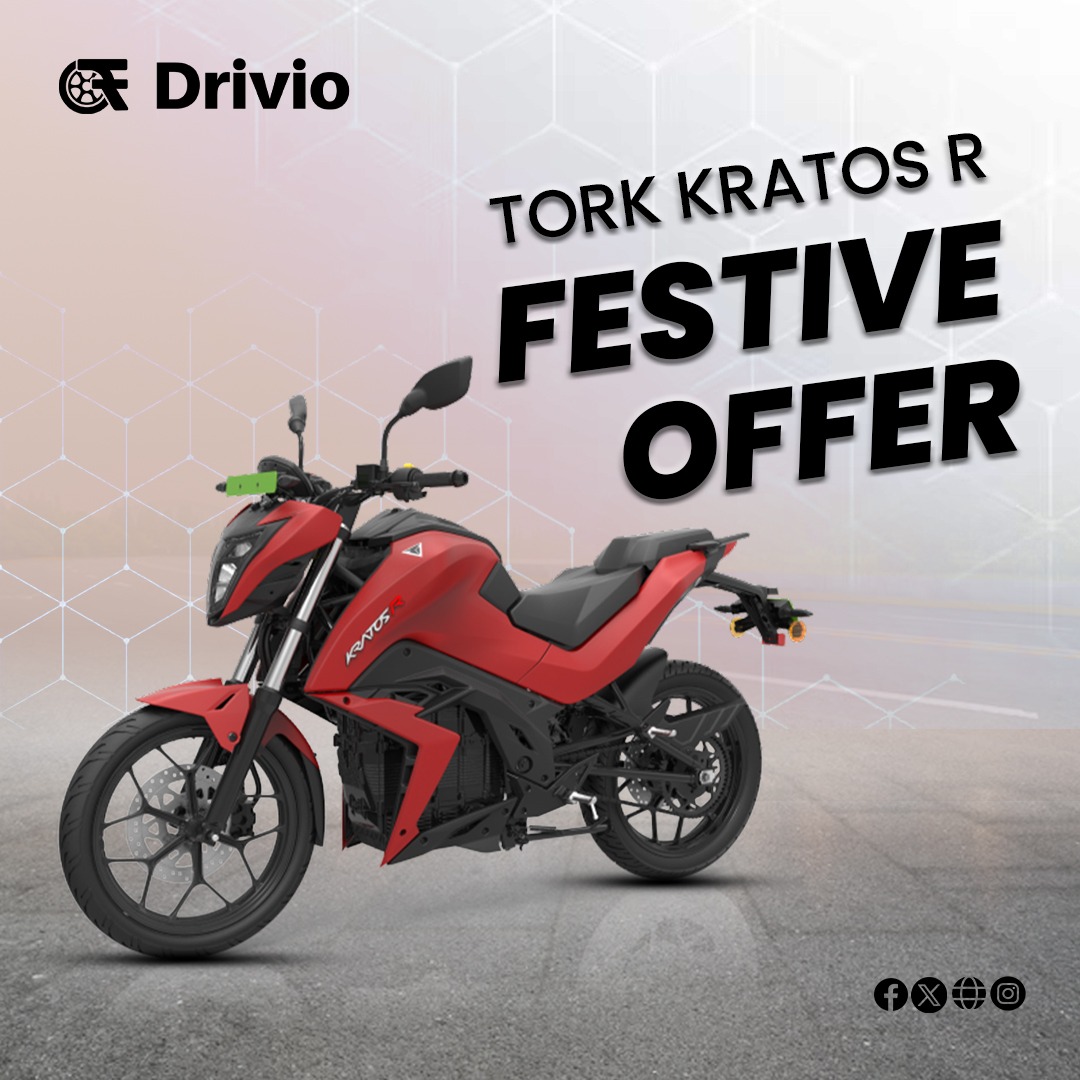 Tork Motors brings you exclusive discounts on the Kratos R Electric Bike. 🏍️

Read more drivio.in/news/tork-moto…

#TorkMotors #KratosRElectric #FestiveRides #ElectricBikeDiscounts #KratosRFestivity #RideElectrified #TwoWheelerDeals #drivio_official