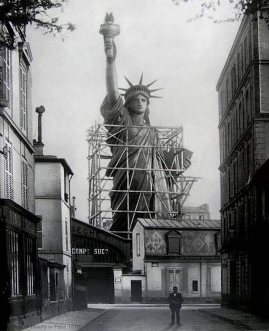 The Statue of Liberty photographed in Paris just before it was disassembled and shipped to New York. 1884.