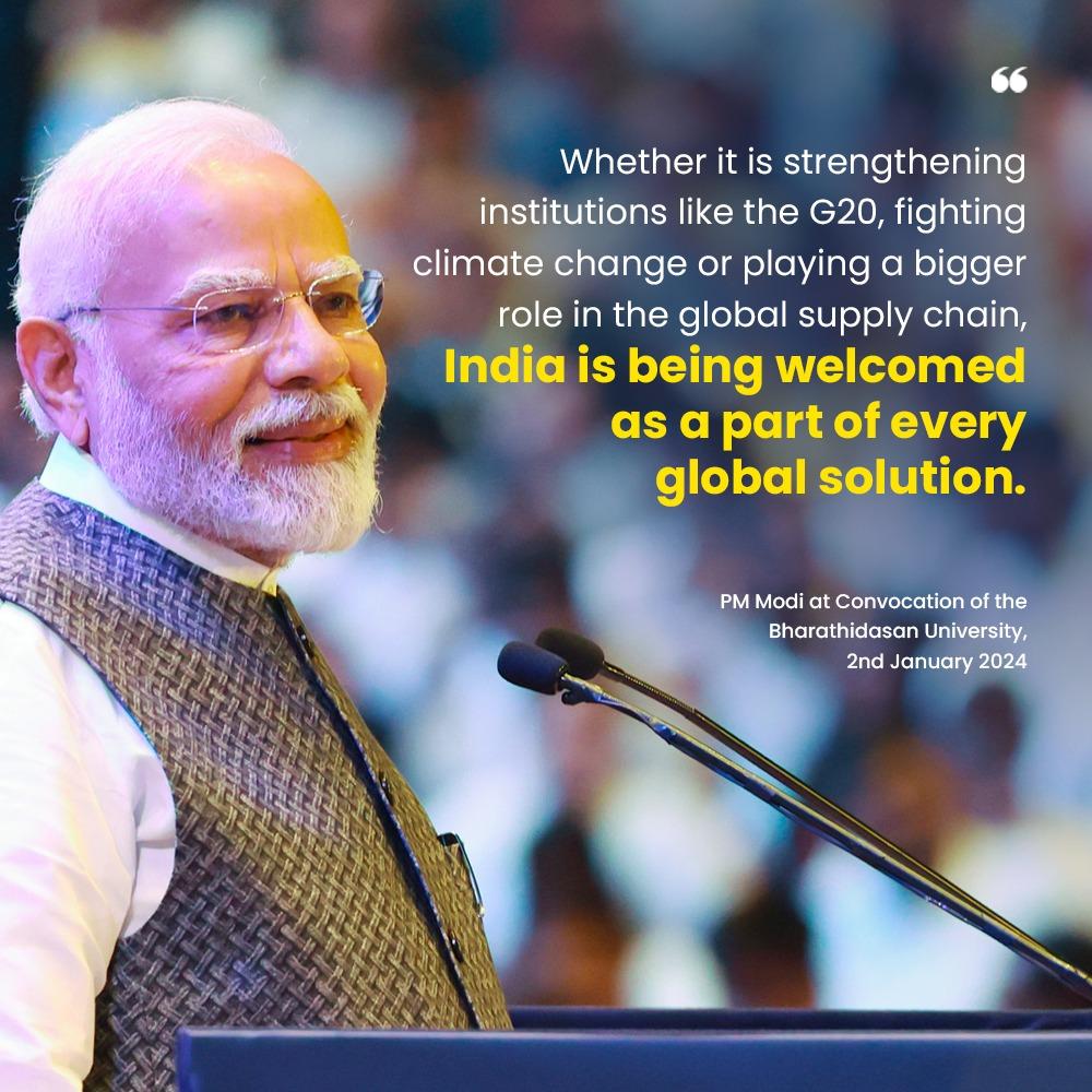 India is being welcomed as a part of every global solution: PM @narendramodi