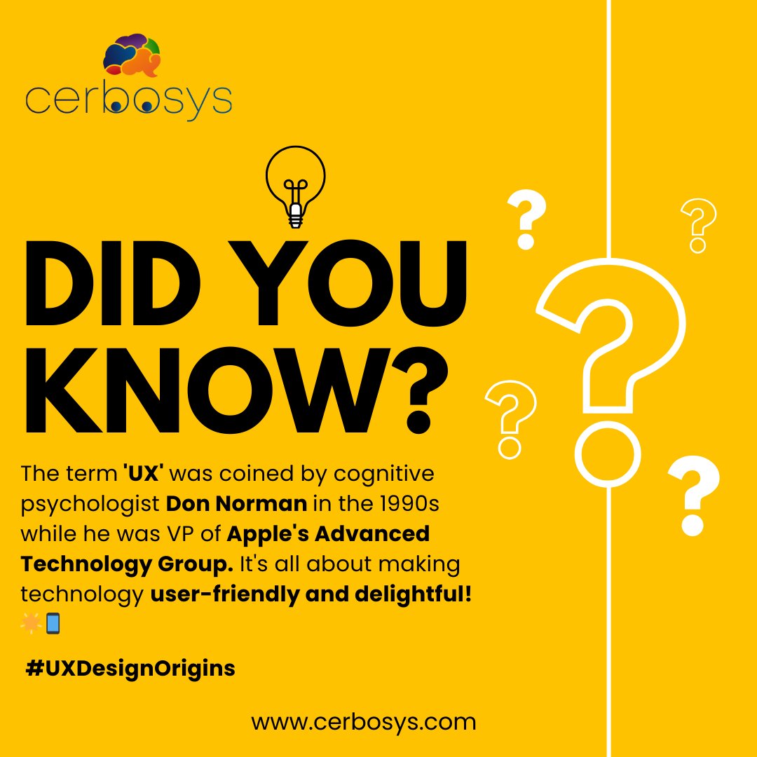 Discovering UX roots! 🌐✨ 
Don Norman, ex-VP at Apple, coined 'UX' in the '90s. A visionary journey to make tech user-friendly and delightful! 🚀📱 

#UX #UXDesign #InnovationHistory #DonNorman #Apple #TechTuesday #TruckDriversProtest #India #Trending #Cerbosys