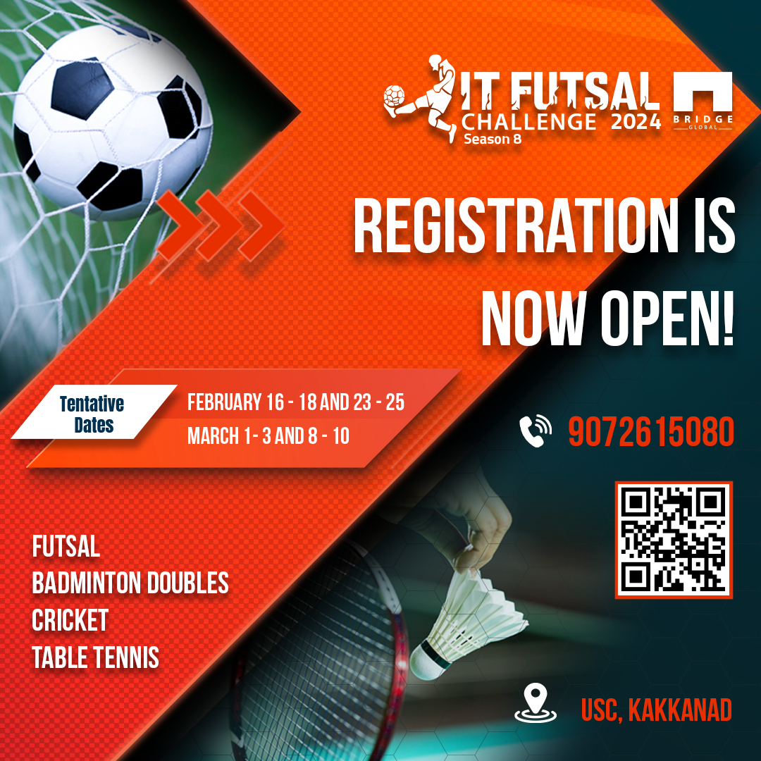 ItFutsal's tweet photo. IT Futsal Challenge 2024 - Season 8 is here! Registration is now open for this sports fete that brings techies together on the field. Lace up and join the game! Register at: https://t.co/URlySVRJNj

#BridgeGlobal #ITFutsalChallenge #techie #techiesevent #techsport #futsal2024 https://t.co/NjhPQUICWq