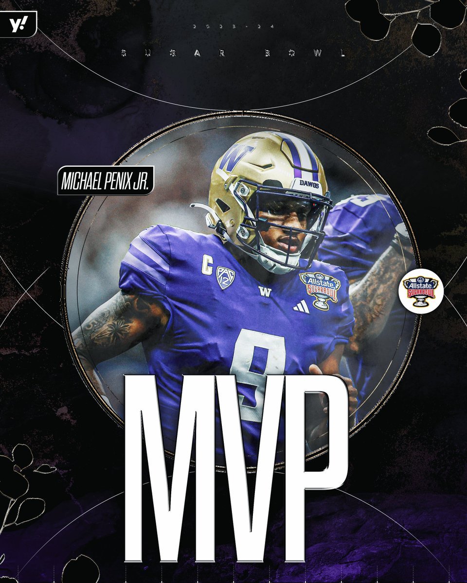 YahooSports's tweet photo. Michael Penix Jr. (offense) and Bralen Trice (defense) are the Sugar Bowl MVPs 🙌 https://t.co/KDSx7yCDve