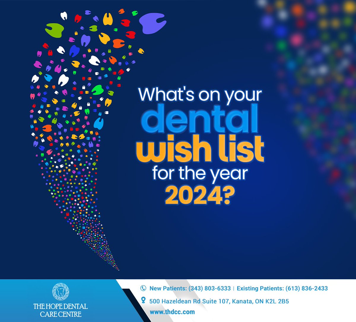 The Hope Dental Care Centre offers a wide array of dental services to help you begin the new year with a new smile. Explore your options at thdcc.com for a beautiful smile that radiates good health. #dentistry #dentalwishlist #TheHopeDentalCareCentre #Kanata