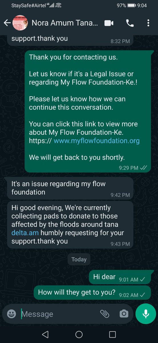 In December, Nora who runs a CBO in , Garsen constituency, Tana Delta called #HerStoryMakersGirlsInitiative reached out and asked for our support to enable her support the girls who had been affected by floods and couldn't access menstrual materials. We @MyFlowFoundKe put