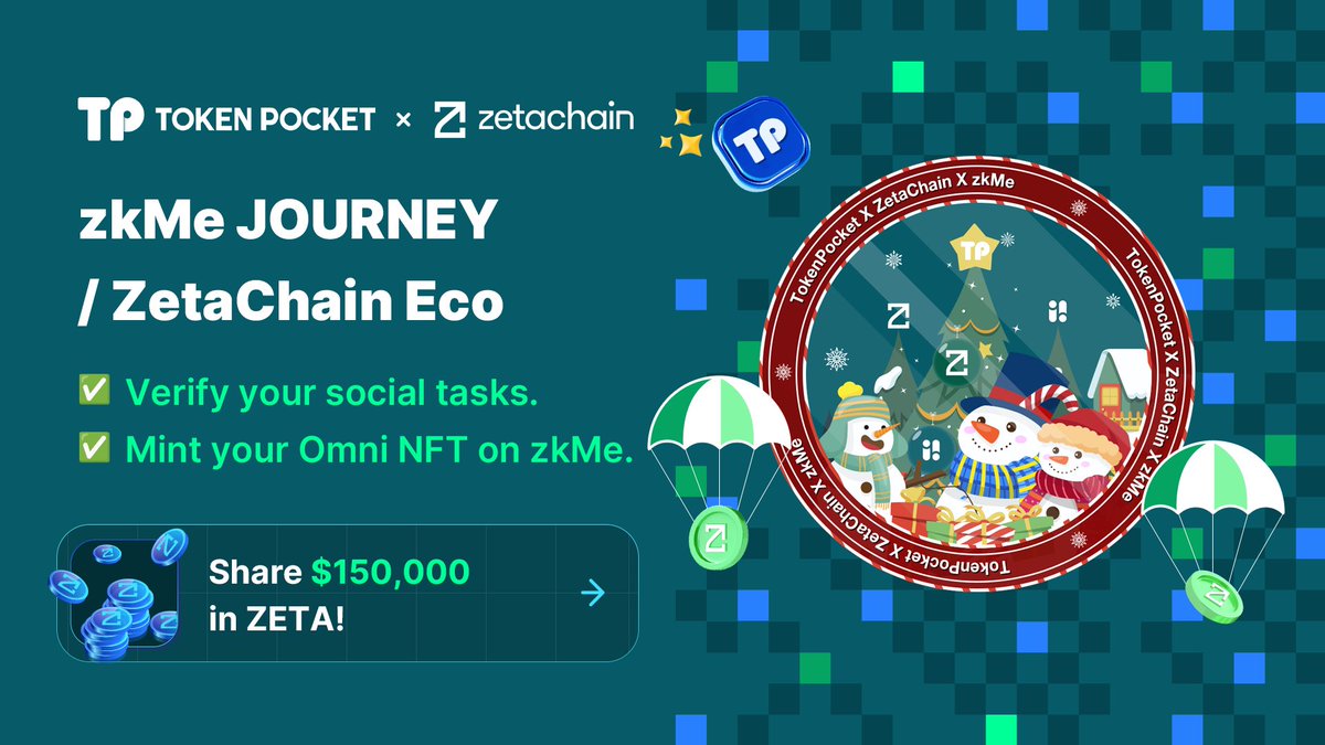 TokenPocket_TP's tweet image. 🎁 Share $150,000 in ZETA!
Join @zkme_ Journey with @TokenPocket_TP, one of the events on #TokenPocketChristmas!
👉galxe.com/TokenPocket/ca…

✅Finish the on-chain task with ZERO cost on  @zetablockchain Testnet, follow the guide, and claim your Testnet token.…