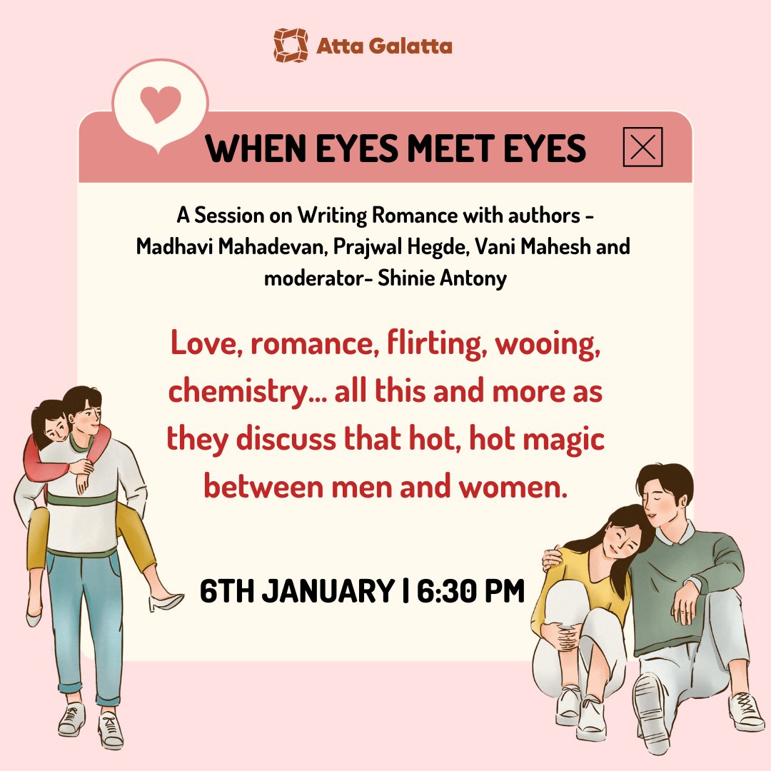 Atta Galatta (@attagalatta) on Twitter photo Dive into the captivating realm of love & romance with authors <a href="/madhavism/">Madhavi Mahadevan</a> , <a href="/prajhegde/">Prajwal Hegde</a> & <a href="/VaniMahesh1/">Vani Mahesh</a> . Join <a href="/shinieantony/">Shinie Antony</a> as they unravel the enchanting secrets behind 'When Eyes Meet Eyes' exploring the magic between men & women in their latest books. Dive into the captivating realm of love & romance with authors <a href="/madhavism/">Madhavi Mahadevan</a> , <a href="/prajhegde/">Prajwal Hegde</a> & <a href="/VaniMahesh1/">Vani Mahesh</a> . Join <a href="/shinieantony/">Shinie Antony</a> as they unravel the enchanting secrets behind 'When Eyes Meet Eyes' exploring the magic between men & women in their latest books.