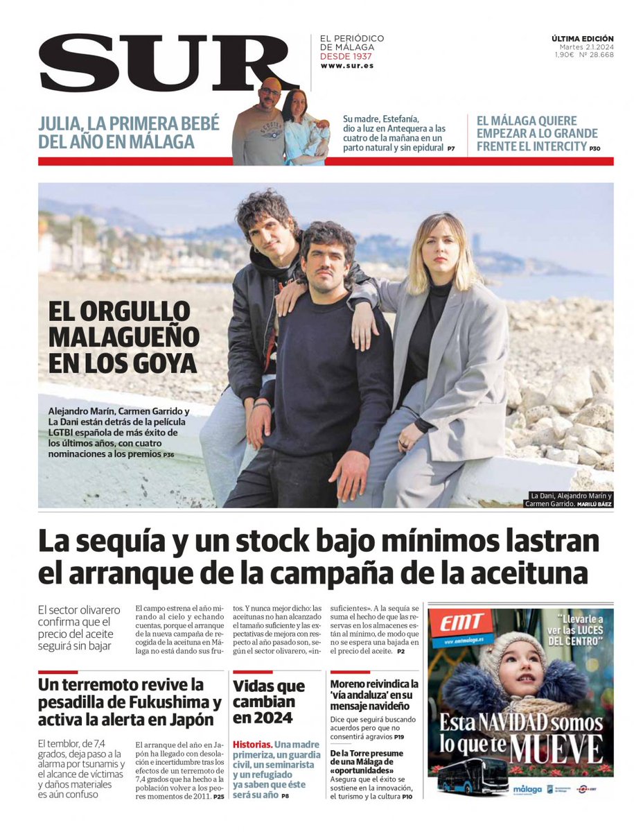 DiarioSUR's tweet photo. 📰 Buenos días. Hoy, #portadaSUR destaca la complicada situación de la campaña de la aceituna, lastrada por la sequía y un stock bajo mínimos. https://t.co/Me0owyhaRJ https://t.co/eHL4SK6Dgz