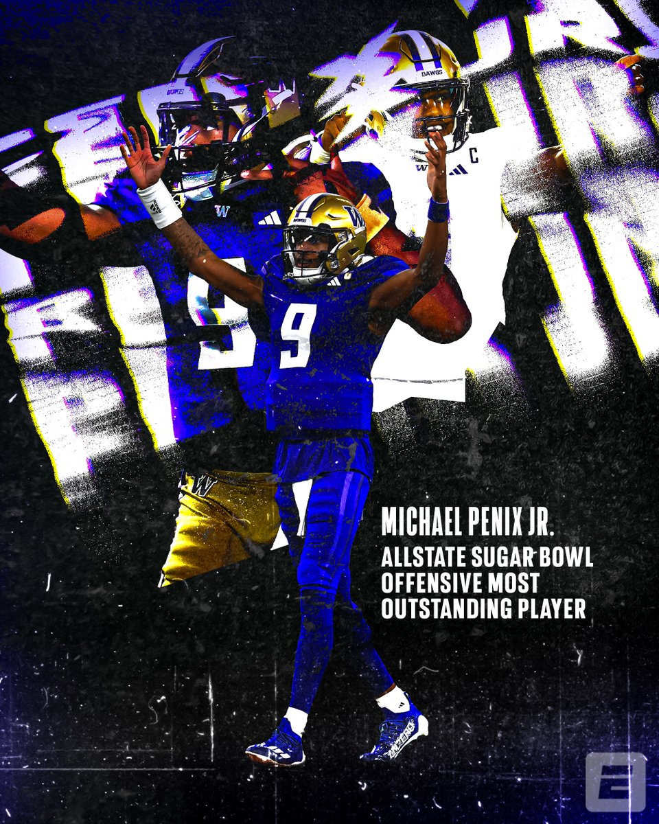 espn's tweet photo. Michael Penix Jr. is ELITE 😤

🟣 29/38 Comp/Att
⚪️ 2 TD
🟣 430 YDS https://t.co/He3JyKjIs1