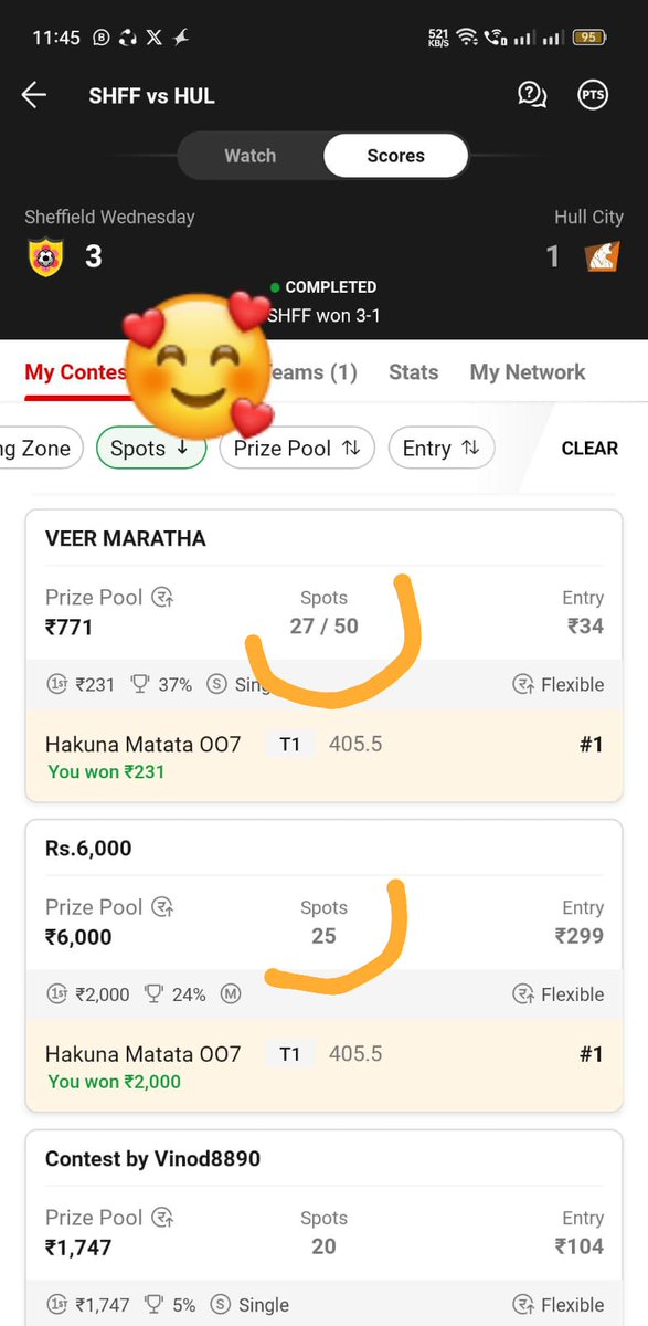 ViratKohli_007's tweet photo. Won Mini GL Yesterday In Championship Football Match โค๏ธ
Congratulations all those who played
Cleansweep Till 50 Members With Huge Points Difference ๐ค
For Teams Dm Us
#dream11 #vison11 https://t.co/rKY0kFXrlE