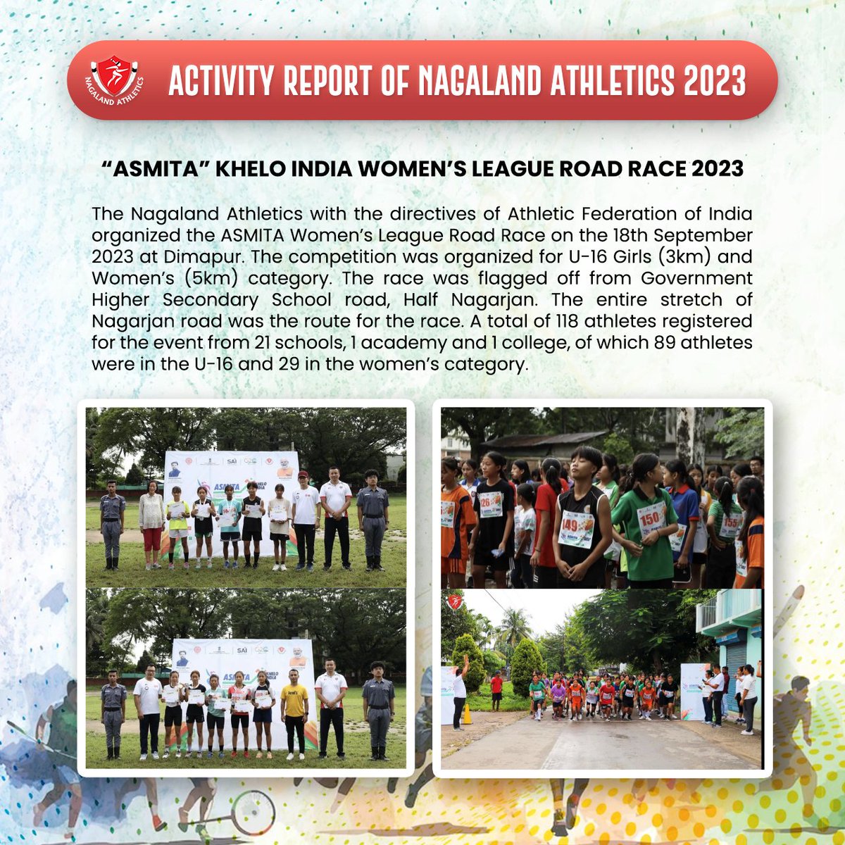 NagaAthletics's tweet photo. Unleashing the spirit of Nagaland on the track! Thrilling moments, record-breaking strides, and a celebration of athleticism at Nagaland Athletics 2023. ๐ฅ
See you next year as we elevate the journey to new heights! #NagalandAthletics #RunForGlory #RecordBreakers #nextlevel2024 https://t.co/xHz8LKn2ZM