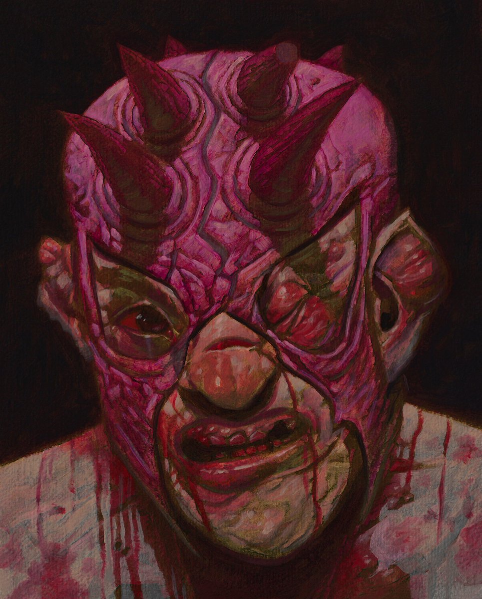 'Wrestler with Mask of a Pink Demon' Oil on copper  6' x 8'