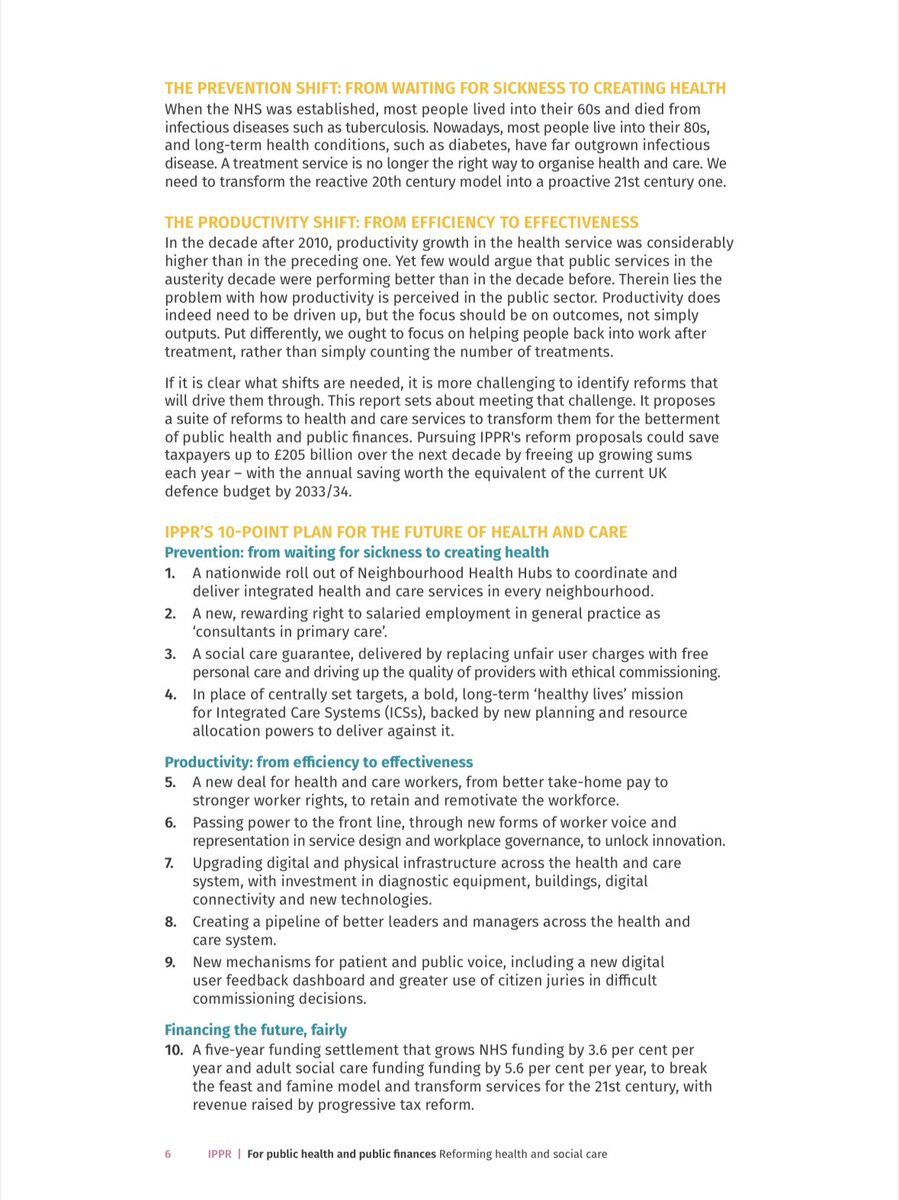 Discussion paper from @IPPR on reforming health & care services so that they work both for public health and public finances. A prevention & productivity shift are key, as well as ending the feast & famine funding model.