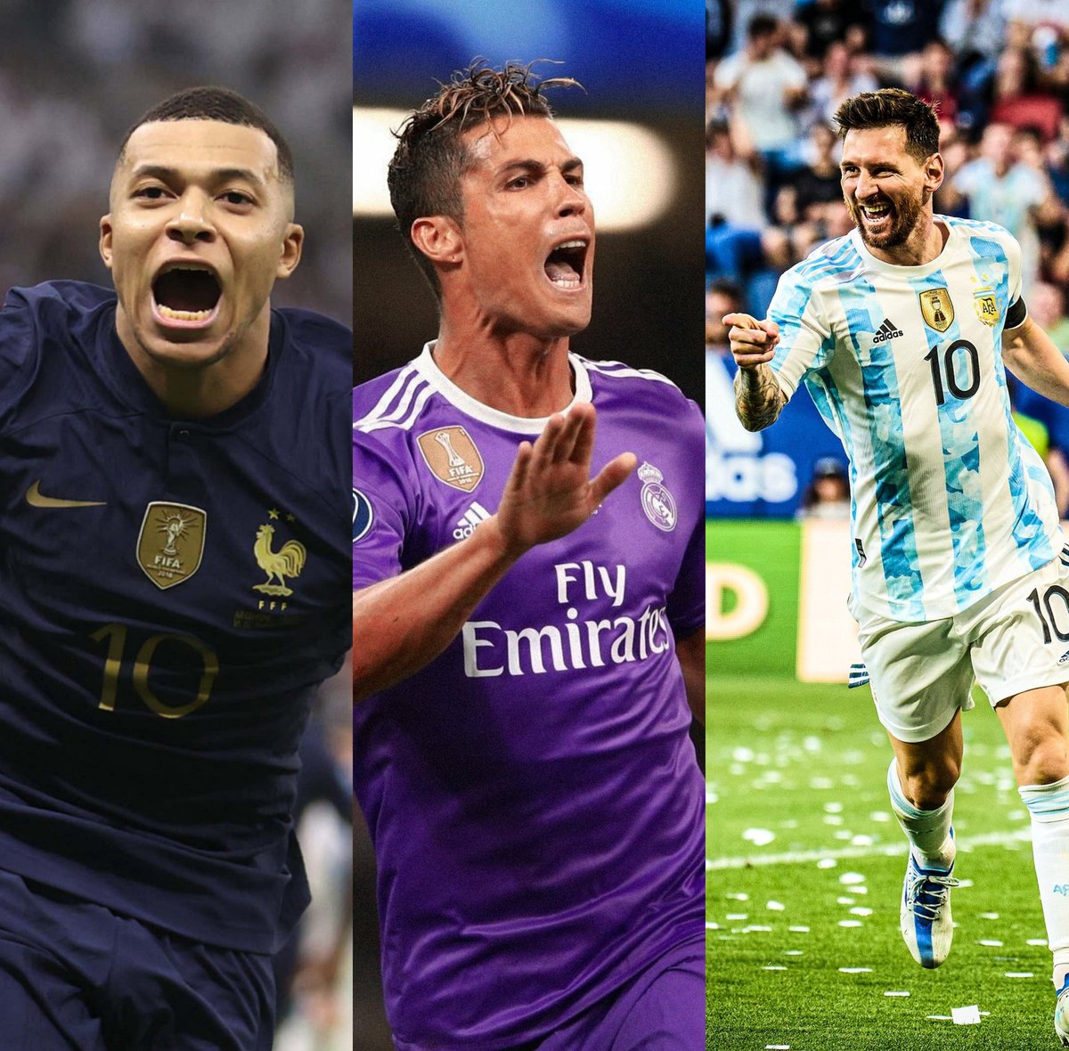 The three most destructive players of all time:

Ronaldo in UCL
Mbappé in World Cup
Messi in Friendlies
