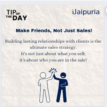There we go with the first tip of 2024! Happy New Year!

Follow us for more such tips across different fields.

#TipOfTheDay #NewYear #Year2024 #SalesTip #iJaipuria #jaipuriainstituteofmanagement