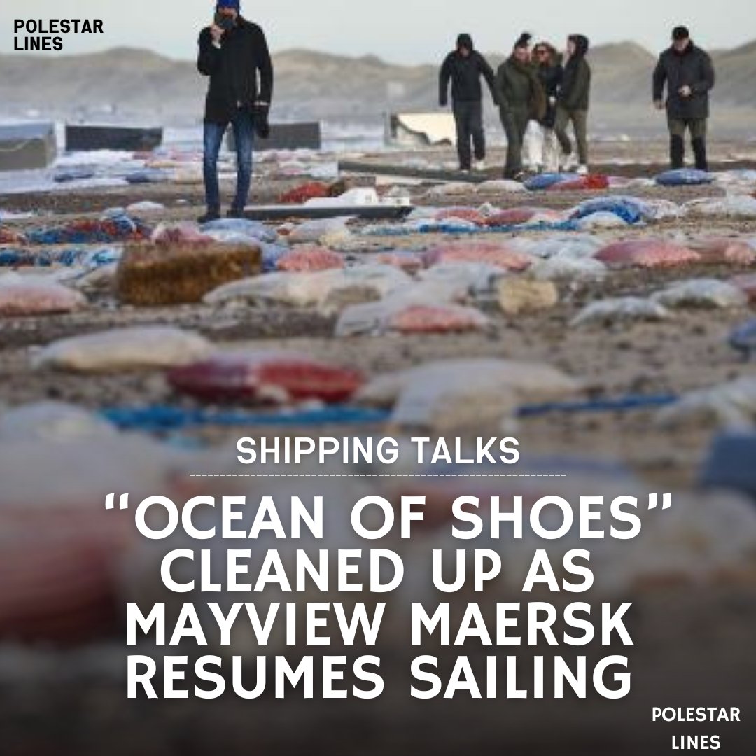 linesPolestar's tweet image. &quot;Ocean of Shoes&quot; crisis resolved! 🌊👟 Mayview Maersk resumes sailing after losing 40+ containers in the North Sea. 🚢🔄 Maersk shares insights on recovery efforts. Stay tuned for the latest update on this maritime saga. ⚓️🗞️ #ShippingNews #MayviewMaersk #ContainerRecovery