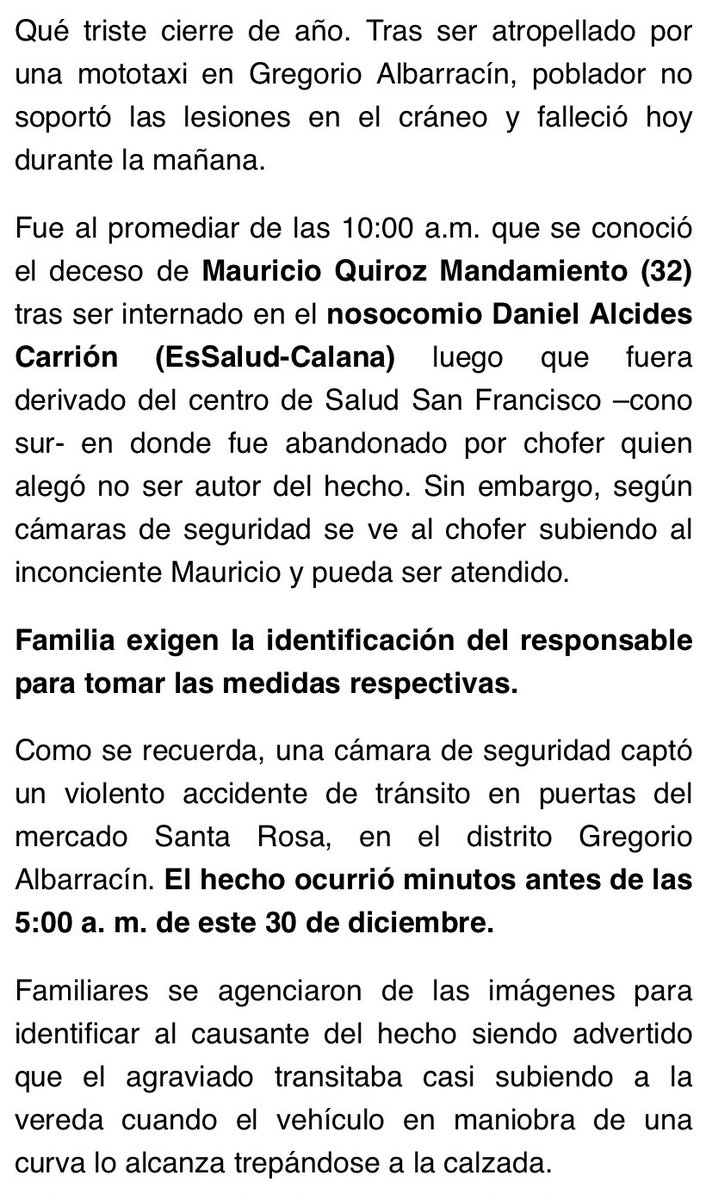 alefernandez29's tweet photo. Lanzó hacia su vehículo y que no era responsable de nada, abandonándolo sin asumir responsabilidad. Mauricio fue trasladado al Hospital debido a la gravedad de sus lesiones, la tomografía indicó doble fractura de cráneo. Después de luchar por casi 30 horas, falleció el 31 de (…) https://t.co/l8g0kGFEQu