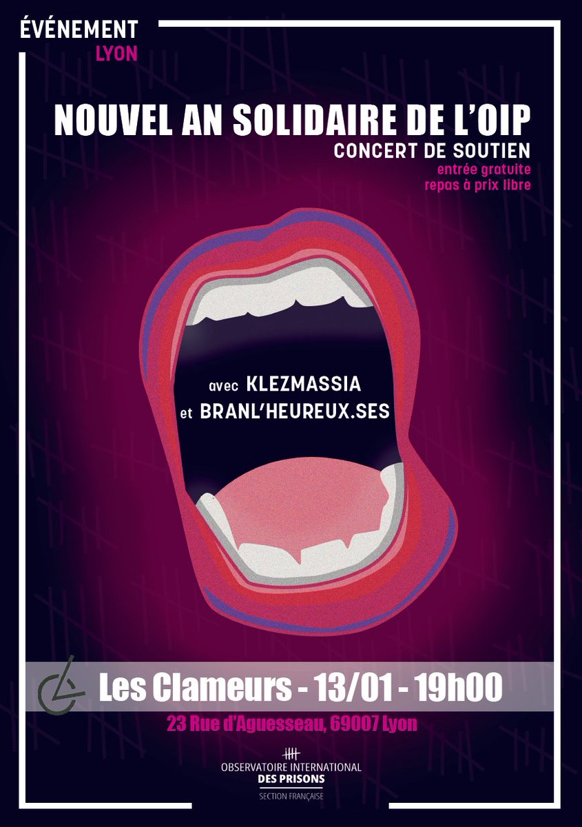 CharlineBecker_'s tweet photo. Samedi 13 janvier, à Lyon, c'est le nouvel an solidaire de l'@OIP_sectionfr, aux Clameurs. 

Une soirée en soutien à l'association, qui en a plus que jamais besoin. 

En 2024, on ne lâche rien et on essaie de garder un peu de légèreté dans l'adversité ! 

https://t.co/K7ELCoIB4R https://t.co/lOr1w156hH