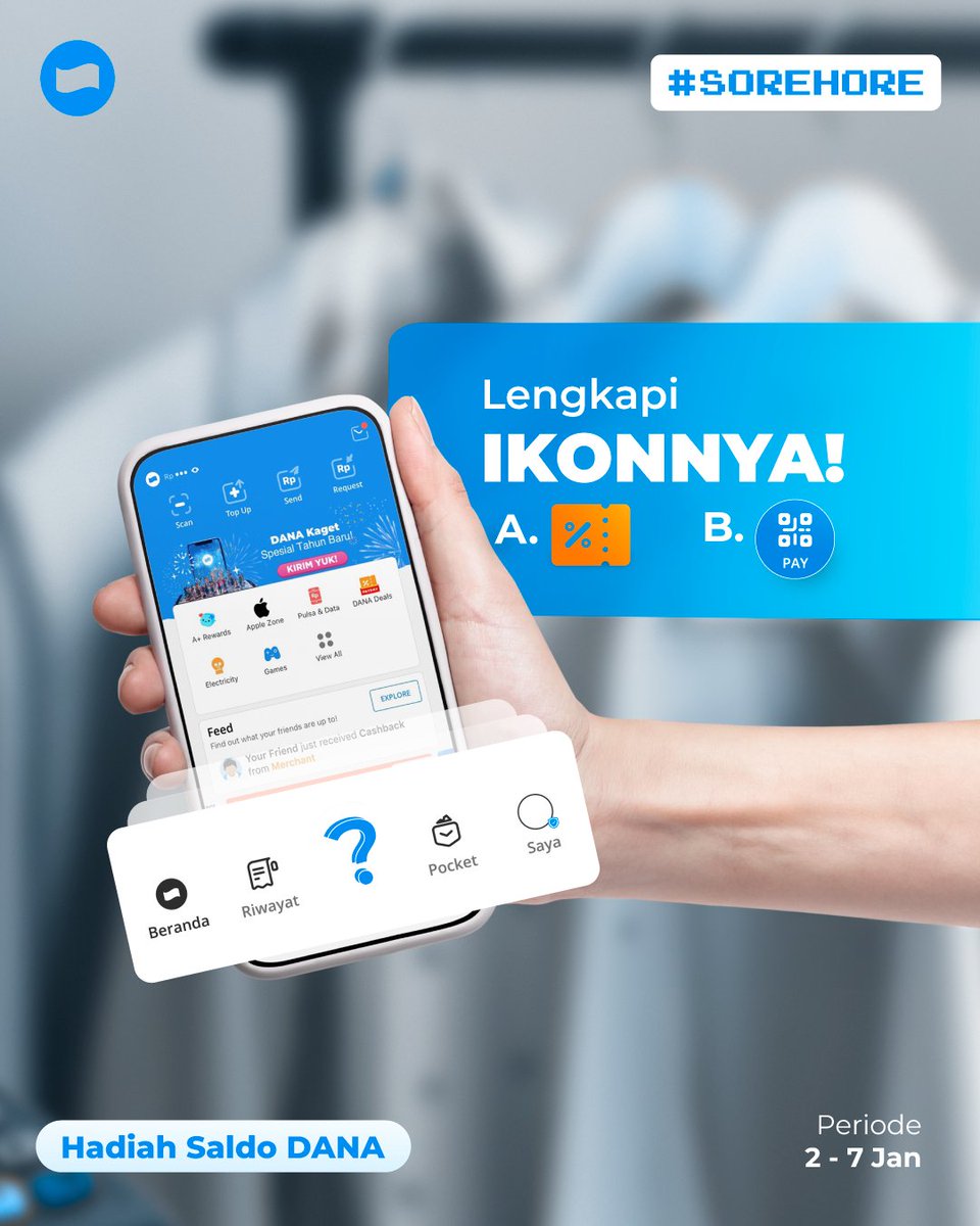 Buat yang selalu Pakai DANA, pasti tau deh ikon yang dibawah tuh apa 🤭

Langsung jawab di komen karena ada HADIAH SALDO DANA menunggu kamuu! Share ke Story dan tag 3org temanmu juga yaa. Periodenya 2-7 Jan dan pengumumannya pada 11 Jan di IG Story @dana.id. Semangat! #SoreHore