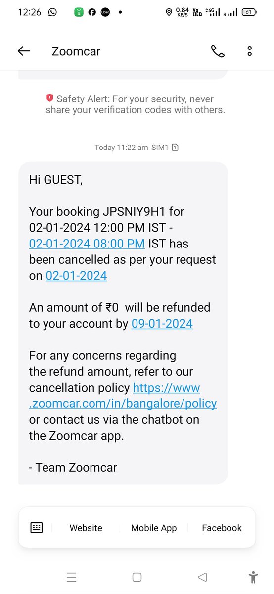 DassDiptayan's tweet photo. This is the message I have recieved after cancellation. @Zoomcar_India please reply to this https://t.co/Ia6d0iFScT