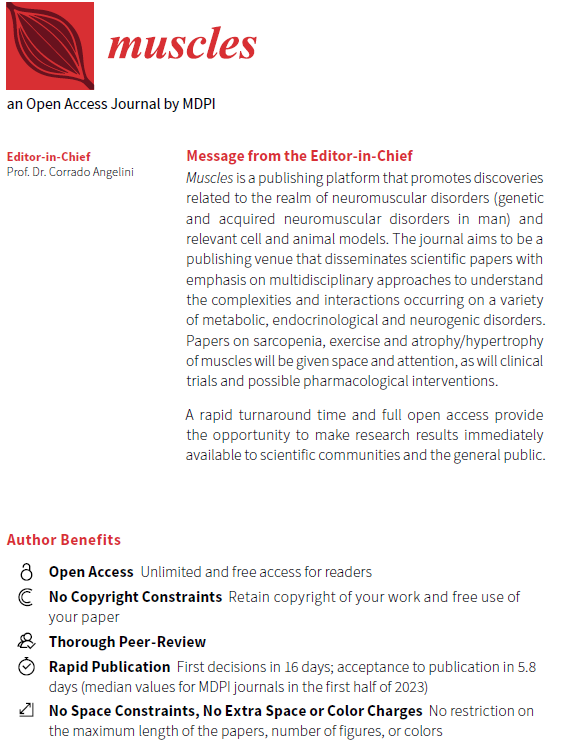 Muscles_MDPI's tweet photo. #FirstPaper in 2024！@Muscles_MDPI
Thanks to our Editor in Chief Prof. Dr.  Corrado Angelini @AngeliniCorrado to summarize our great progress in 2023.  
📚Muscles: An Overview of 2023 and Future Perspective
👉https://t.co/aWBmn6TCyx
We look forward to continued success in 2024! https://t.co/ySJ8NrCVWu