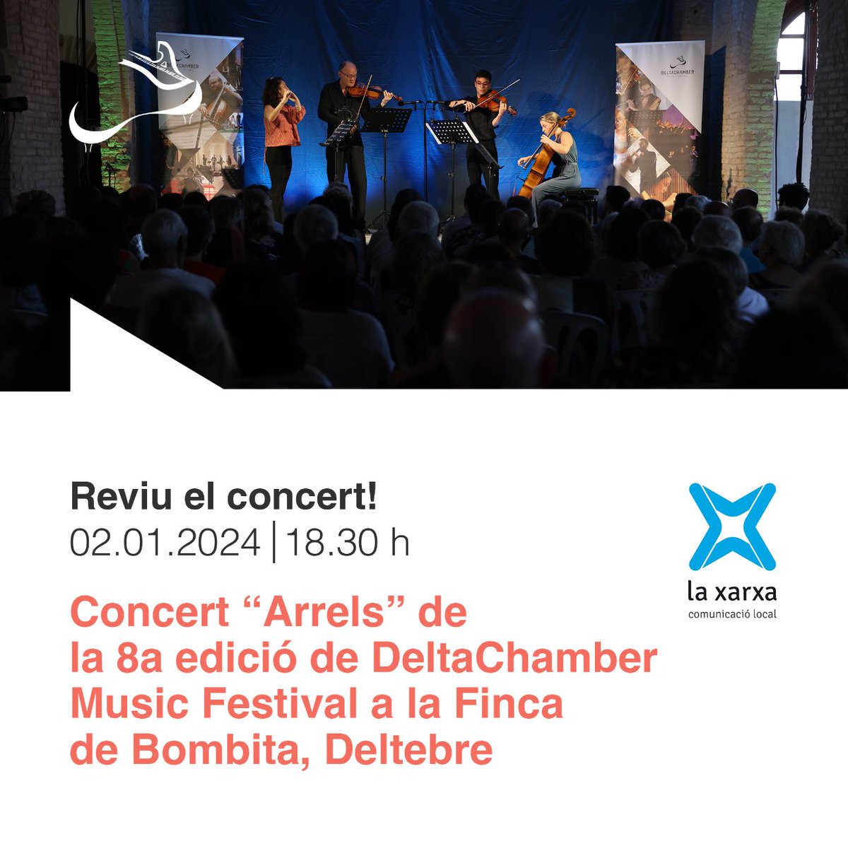 DeltaChamberMF's tweet photo. Avui, 2 de gener, a les 18.30 h, torna a gaudir del concert “Arrels” que vam viure a Deltebre al juliol, interpretat pels solistes i participants del Programa Academy de la 8a edició del festival. El podràs veure a través de qualsevol televisió local adherida a @laxarxa. https://t.co/kqI78EwHKy