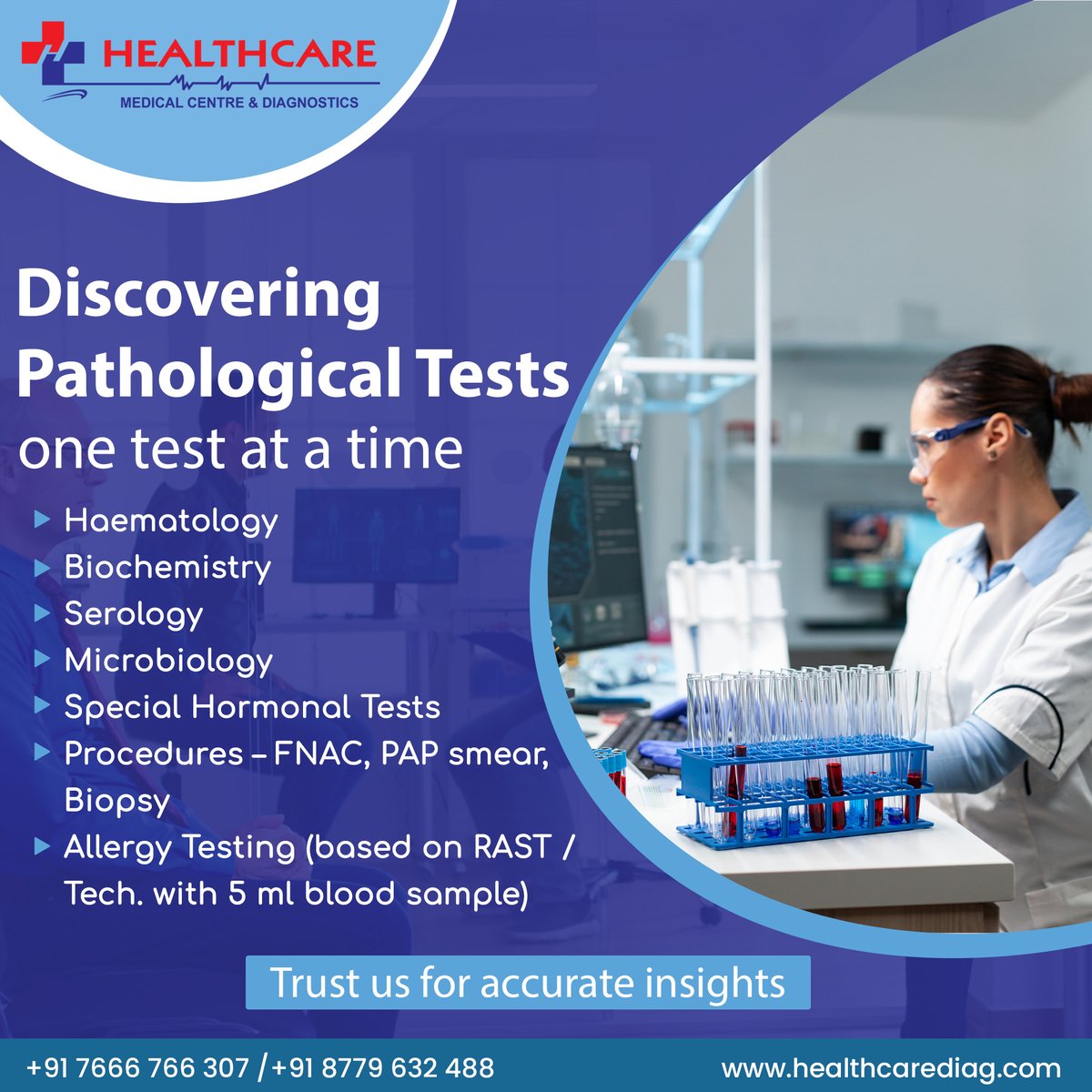 Empowering health decisions with precise Pathology Services. Your wellness journey starts here.

Book appointment through 📞8779632488 / 7666766307 / 9588617208

Visit our website healthcarediag.com to know more.

#healthcarediagnostics #pathologyservices #WellnessJourney