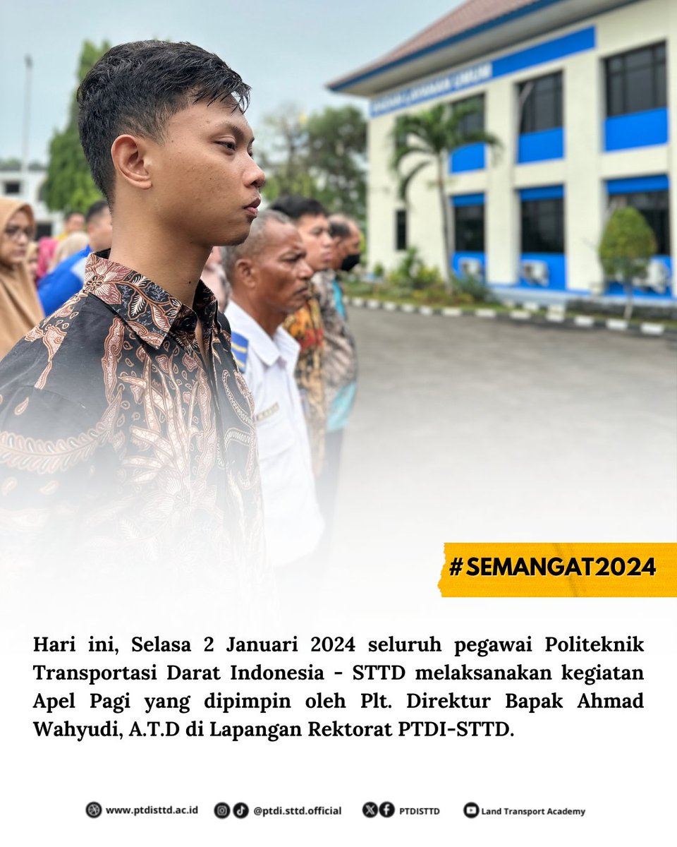 PTDISTTD's tweet photo. Hallo #SobatSTTD semangat mengawali hari di tahun yang baru. Hari ini seluruh pegawai PTDI-STTD melaksanakan Apel Pagi yang dipimpin oleh Plt. Dirut Bapak Ahmad Wahyudi, A.T.D di Lapangan Rektorat PTDI-STTD.
@kemenhub151
@BPSDMP151
#SDMUnggulBerprestasi
#BPSDMP151 https://t.co/YQoQ5eaK4F