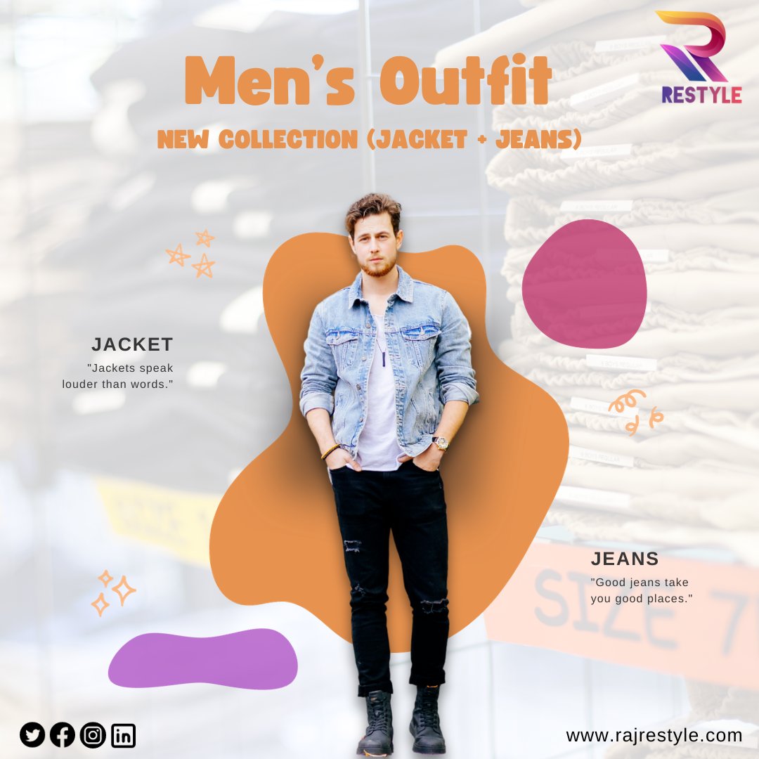 Elevate your style with Restyle's Men's Jackets and Jeans – where fashion meets function! 🌟 Unleash the trendsetter in you.
.
.
#Restyle #MensWear #FashionForward #StyleWithComfort #DenimDreams #JacketJoy #DapperStyle #UrbanChic #DiscoverRestyle #Export