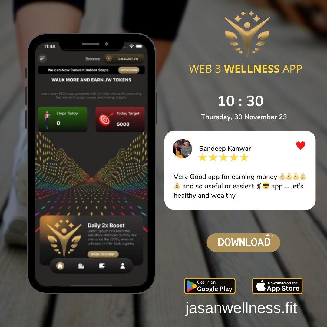 JWSocial1's tweet photo. Meet Our Solution:
It Pays To Walk: Using Blockchain to Empower Global Wellbeing. Only One Click Away.
WEB3.0 WELLNESS APP - https://t.co/99BWF7cW6x
About - https://t.co/vFm1av41DP
#webwellnessapp #wellness #healthy #jwtoken #getrewards #earnonlinemoney #workout #future https://t.co/E6vd3o4u6i