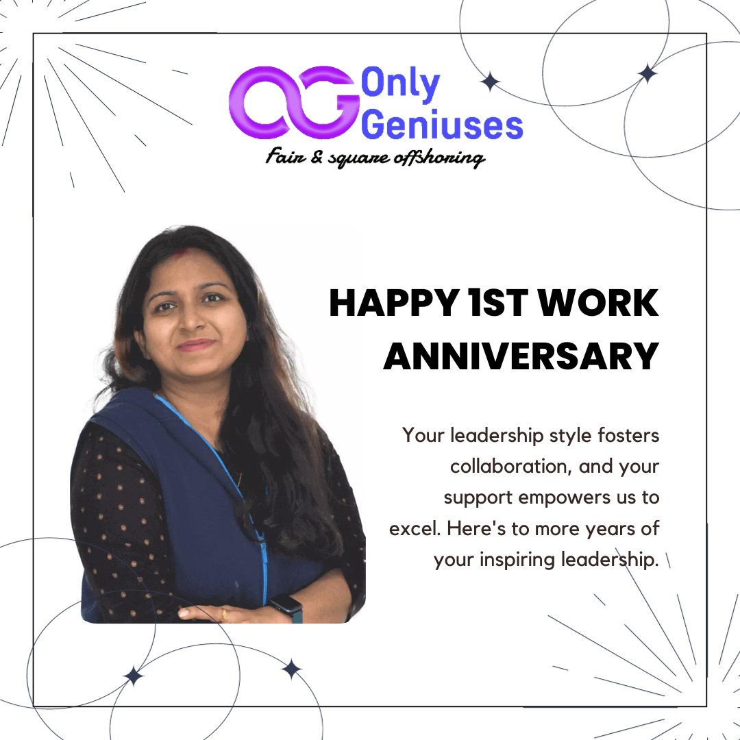 Wishing you a fantastic Happy 1st work anniversary.
#WorkiversaryCelebration #MilestoneMoments #YearsOfWorkJoy #ProfessionalJourney #CareerMilestones #AnniversaryAtWork #WorkAnniversaryCheers #JobLove #WorkplaceHappiness #YearsOfDedication #OnlyGeniuses