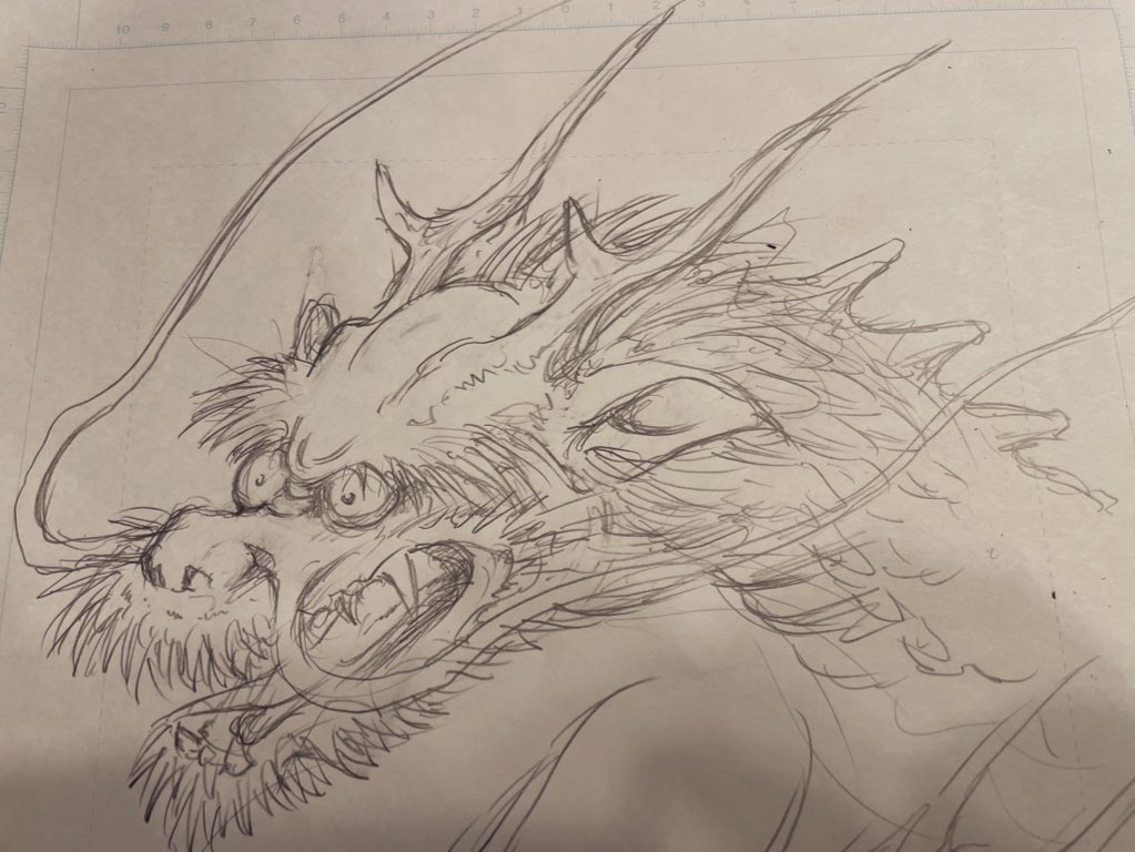揺れるまでは何となく龍を描いてたんですがね 