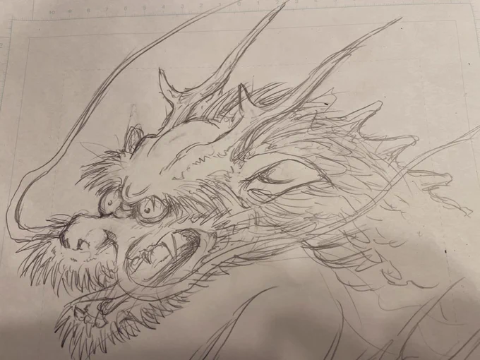 揺れるまでは何となく龍を描いてたんですがね 