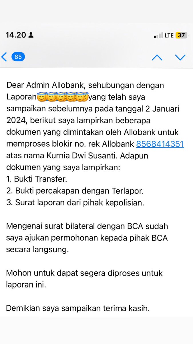 Hii_HongJisoo's tweet photo. @AlloBankID @aaayyyll 19. Terlampir bukti pelaporan aku ke pihak berwenang termasuk @AlloBankID dalam kasus penipuan yang dilakukan oleh @KurDwS.
#wtsgda #GDAinJakarta #penipuangda https://t.co/lZXs1cUhj6