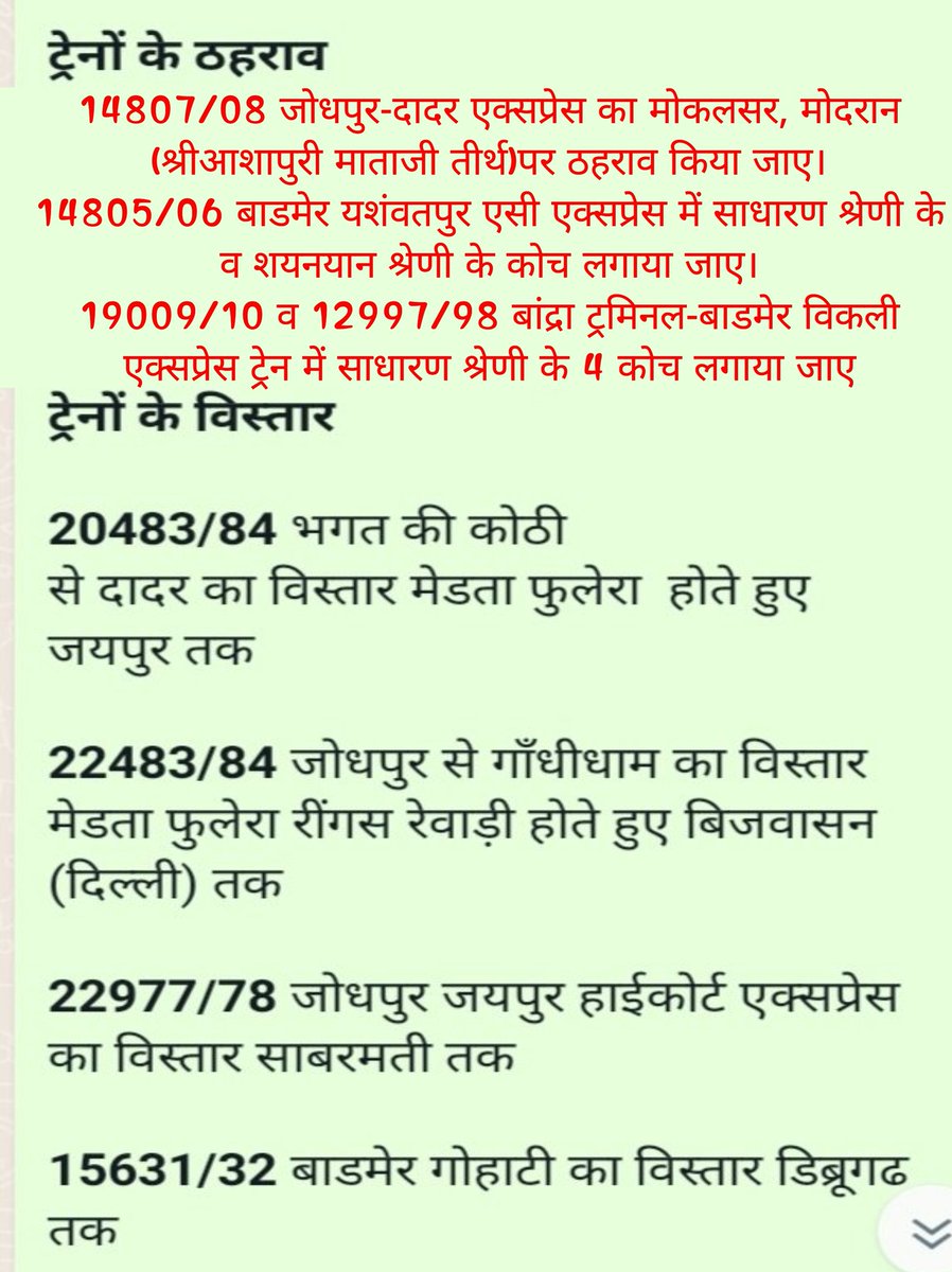 Samdari_Bhildi's tweet image. नववर्ष 2024 के  अवसर पर #मोदरान  #जालोर जिले की जनता को रेलवे से निम्न सुविधाओं की उम्मीद है जो रेलवे जल्द पुरी करेगा
@RailwaySeva @RailMinIndia @PMOIndia @IR_EDCHG @jyotimirdha  @BhajanlalBjp @cptmnwr2 @srdcmju @srdomju @DRMJaipur @gtiwariindia @gssjodhpur @DarshanaJardosh