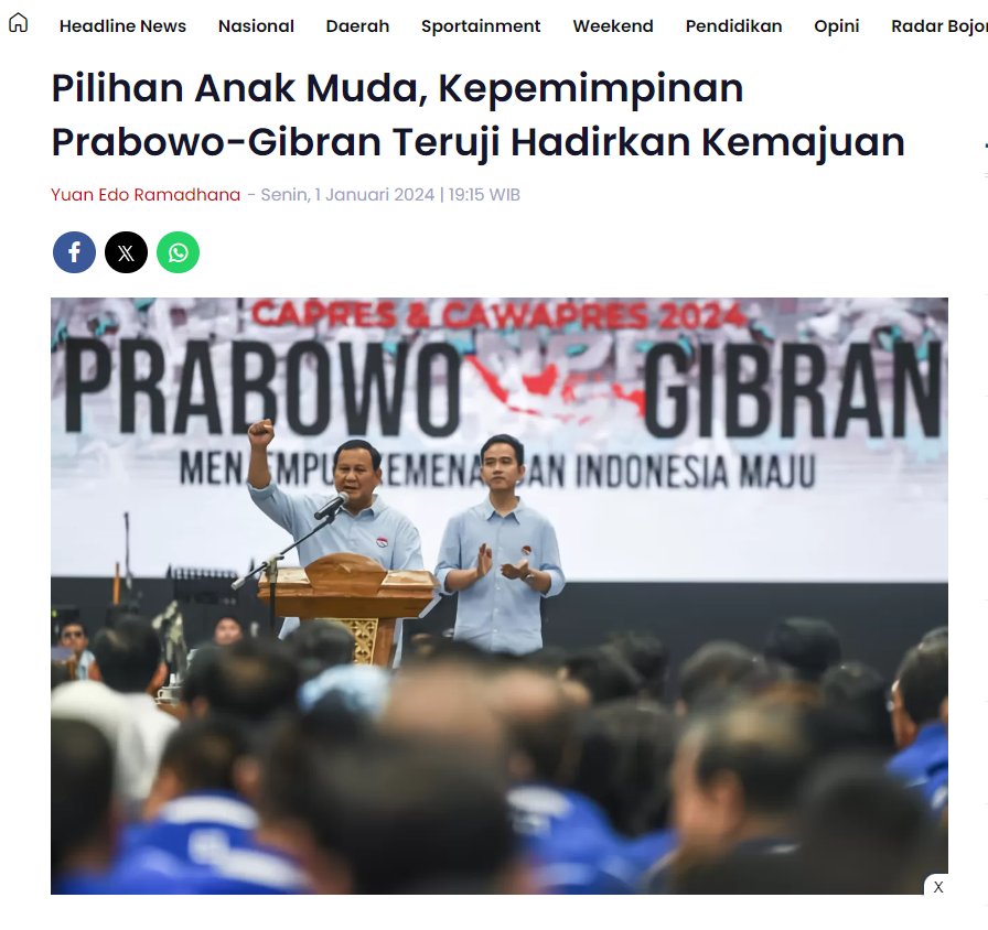 anisabayan1's tweet photo. Pilihan anak muda...

Disini peran gibran sangat besar dan kalian cuman bisa hina2 dia saja namun tdk mampu melihat bhw pemilih muda itu sekitar 70% dan pemilih memilih itu krn KETERWAKILAN.

Anak muda itu merasa diwakili gibran bkn anies, pdhl dia jualan duluan sbg anak muda. https://t.co/cJyYoAigH6