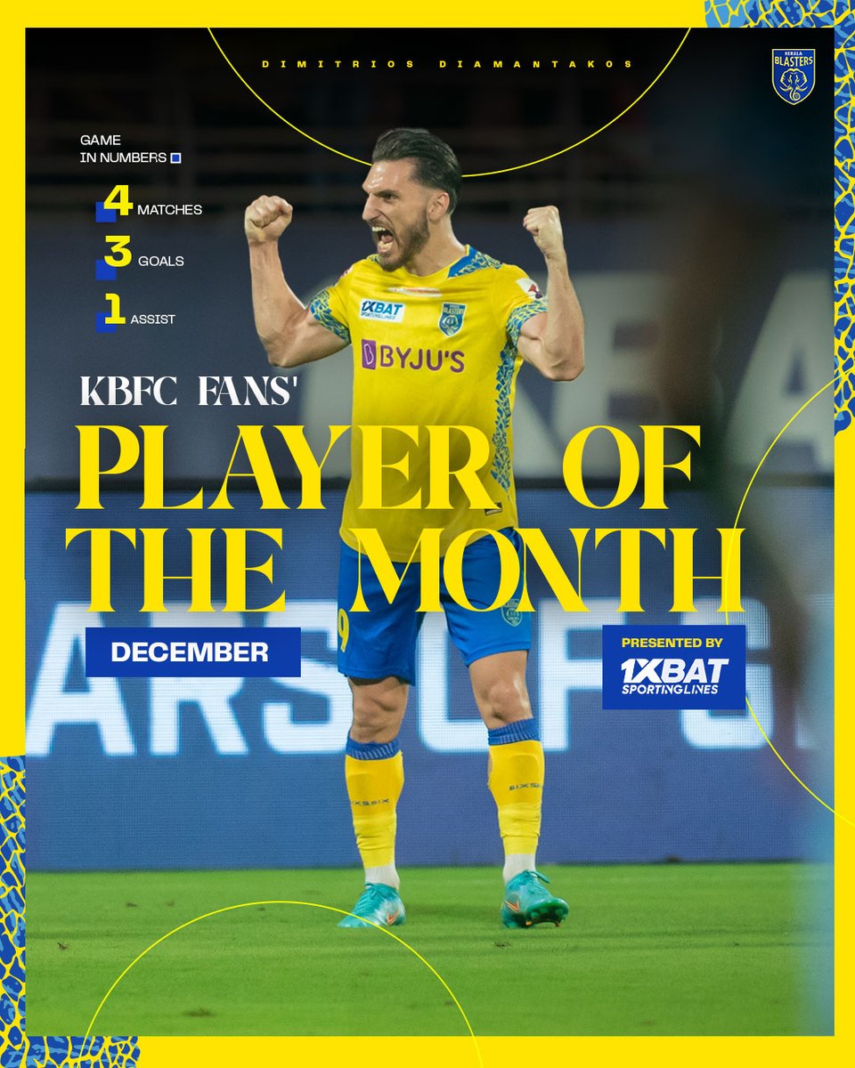 Making his presence felt! ⚽🎯 Dimi is voted our @1xBatSporting KBFC Fans' Player of the Month for December! 💎 #KBFC #KeralaBlasters