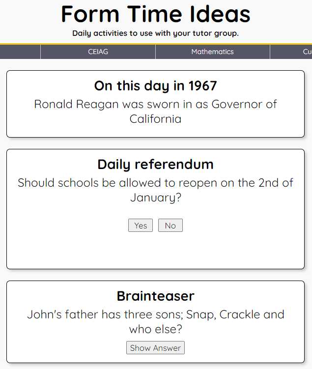 Welcome back! Can't imagine what the results to this one will be like...

formtimeideas.com