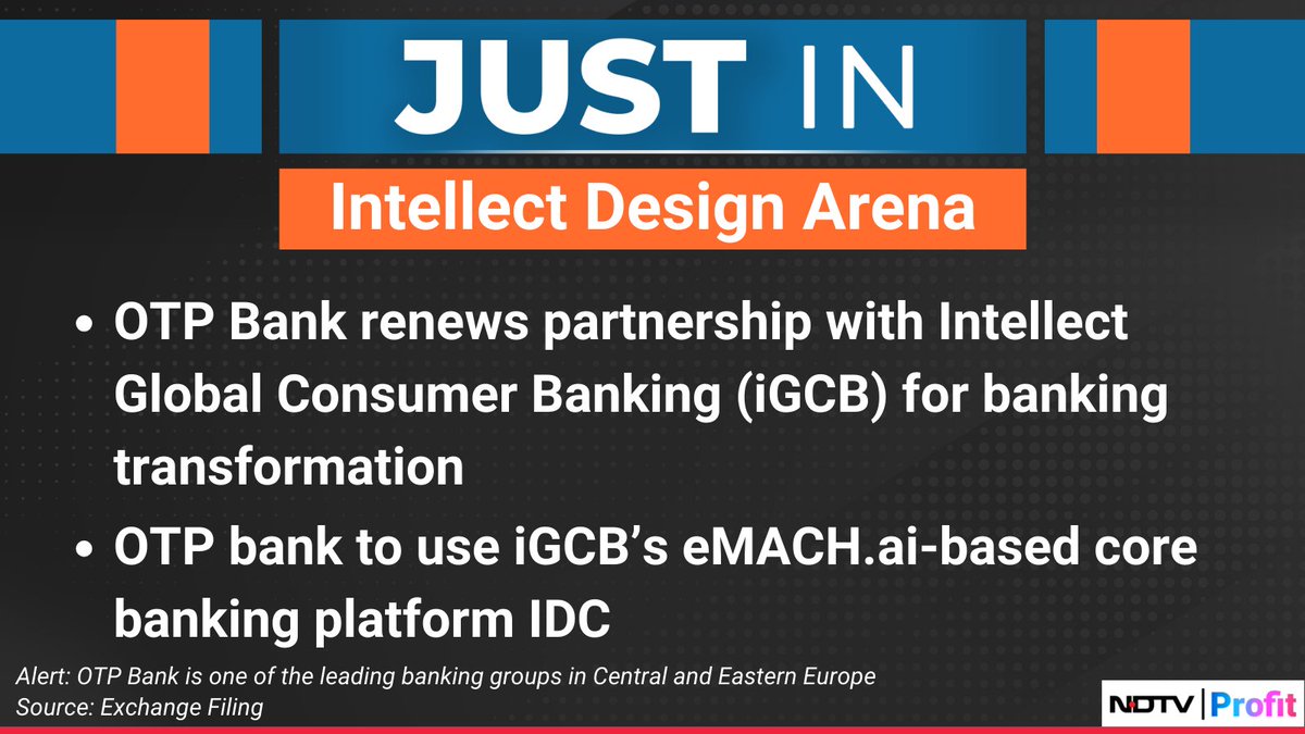 NDTVProfitAlpha's tweet photo. #OTPBank renews partnership with #IntellectGlobalConsumerBanking (iGCB) for banking transformation.
For the latest news and updates, visit: https://t.co/NKSVSeIu63 https://t.co/MxIvSyGyLp