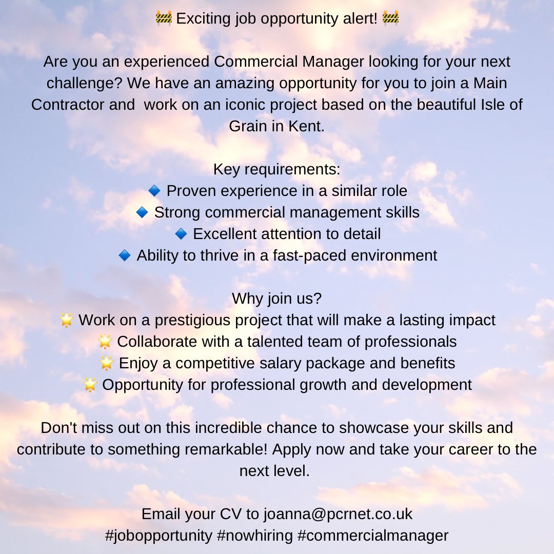 Commercial Manager opportunity in the Isle of Grain

Email your CV to joanna@pcrnet.co.uk 

#commercialmanager #construction #isleofgrain