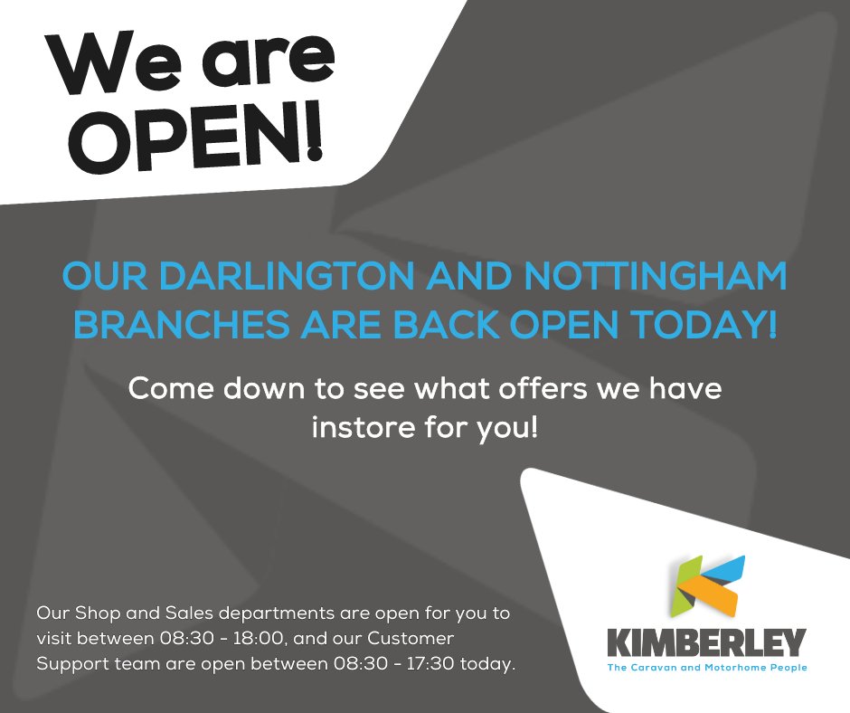 🛎️We are open!
Both our Darlington and Nottingham branches are now OPEN and ready to kick off the year with a bang!🌟

❄️Dive into our Winter Awning and Accessory Sale🛍️ plus, enjoy savings on our vehicles with our Low Price Guaranteed promise🚀

#CaravanLife #WinterSale
