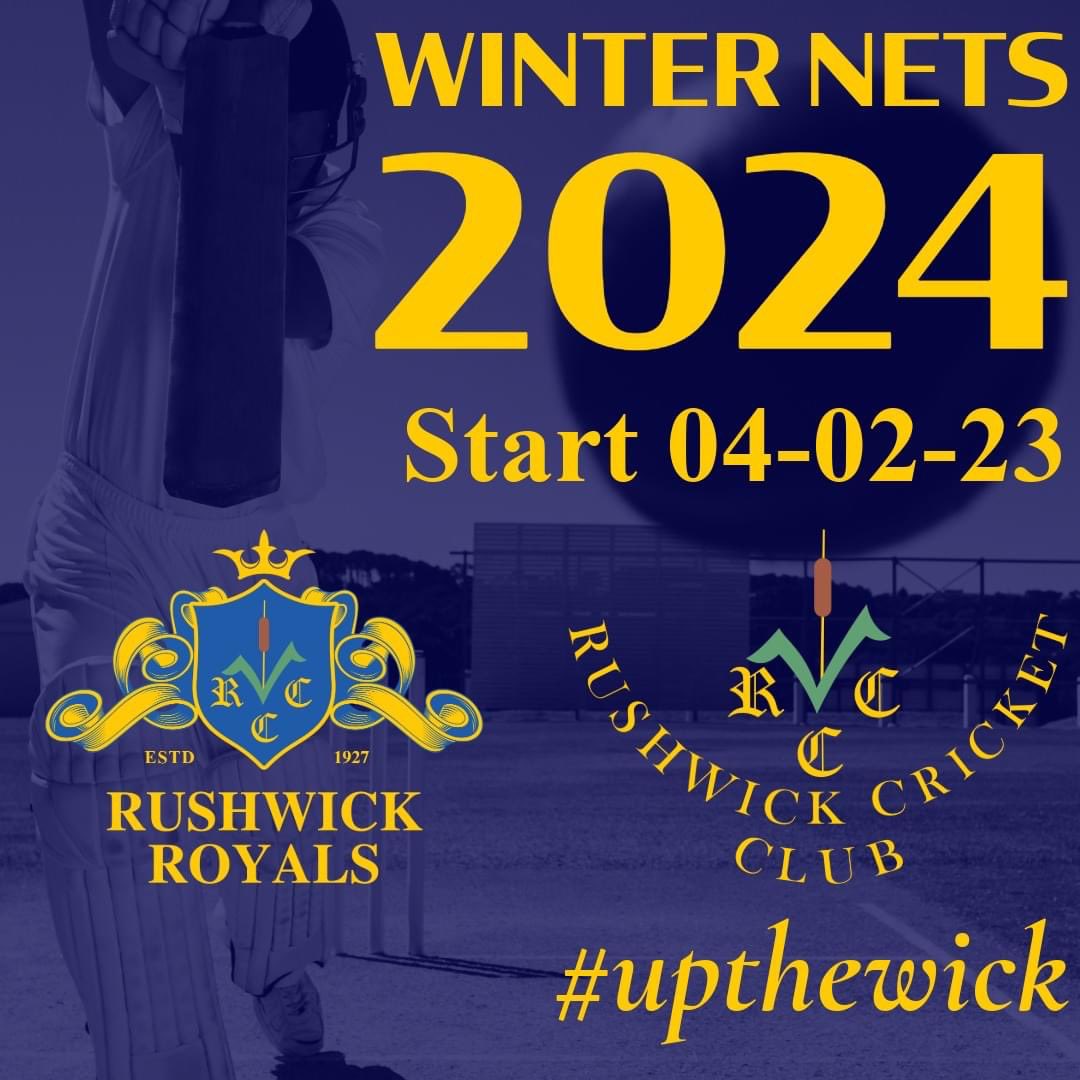 🏏 *Join the Excitement at Rushwick Cricket Club Winter Nets! Details Below! 👇👇 🏏

📅 *Date: February 4th, 2024*
🕔 *Junior Nets: 5pm - 6:30pm* 
🕡 *Senior Nets: 6:30pm - 8pm* Sessions End 24-3-24 [£5 per session - Payment via Spond] 

📍 *Location: Tudor Grange School*