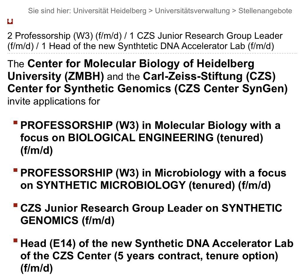 Typas Lab (@typaslab) on Twitter photo Great opportunity for 2 professorships, 1 junior group & 1 facility lead <a href="/ZmbhH/">ZMBH - Center for Molecular Biology Heidelberg</a> & <a href="/UniHeidelberg/">Uni Heidelberg</a>. As part of the new CZS Center SynGen dedicated to biological engineering & synthetic microbiology, they will start at ZMBH and move to the new Heidelberg For Life building in 26/27. Great opportunity for 2 professorships, 1 junior group & 1 facility lead <a href="/ZmbhH/">ZMBH - Center for Molecular Biology Heidelberg</a> & <a href="/UniHeidelberg/">Uni Heidelberg</a>. As part of the new CZS Center SynGen dedicated to biological engineering & synthetic microbiology, they will start at ZMBH and move to the new Heidelberg For Life building in 26/27.