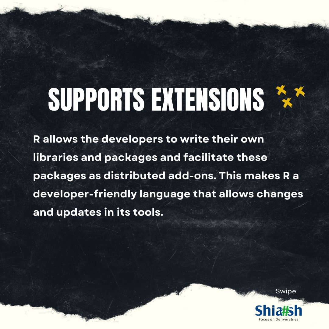 ShiashInfo's tweet image. HERE'S THE LIST OF FEATURES OF R-PROGRAMMING Open-source A complete language Analytical support Supports extensions Facilitates interaction with databases Extensive community support Simple and easy to understand #rprogramming #r #rprogrammer #DataAnalysis #analyticalsupport