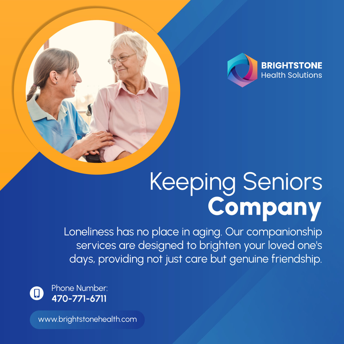 Beyond care, we offer companionship that warms the heart. Our dedicated team ensures that seniors feel valued, heard, and cherished every day. Visit brightstonehealth.com now. 

#HomeCare #CompanionCare #MeaningfulCompanionship